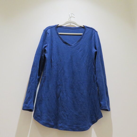 WOOLX Eva Tunic 100% Merino Wool Baselayer Top in Blue Stripe Gorpcore Travel XL - Picture 7 of 12